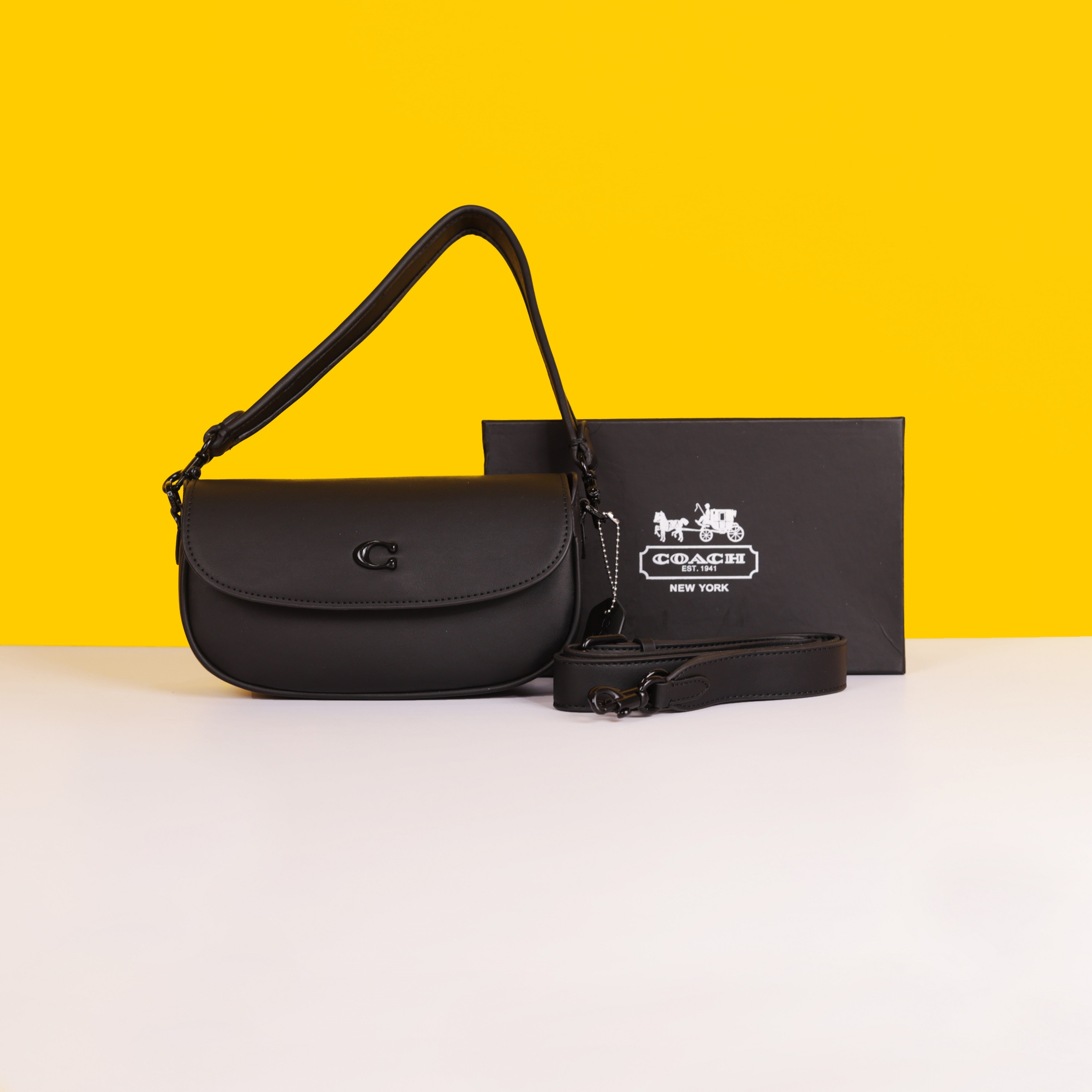 Emmy Saddle Premium Crossbody Shoulder Bag With OG Double Box & Dust Bag (Black - 1003)