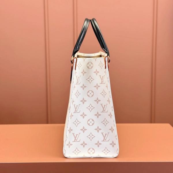 On The Go Monogram Premium Leather Tote Bag With Dust Bag (White Cream - 965)