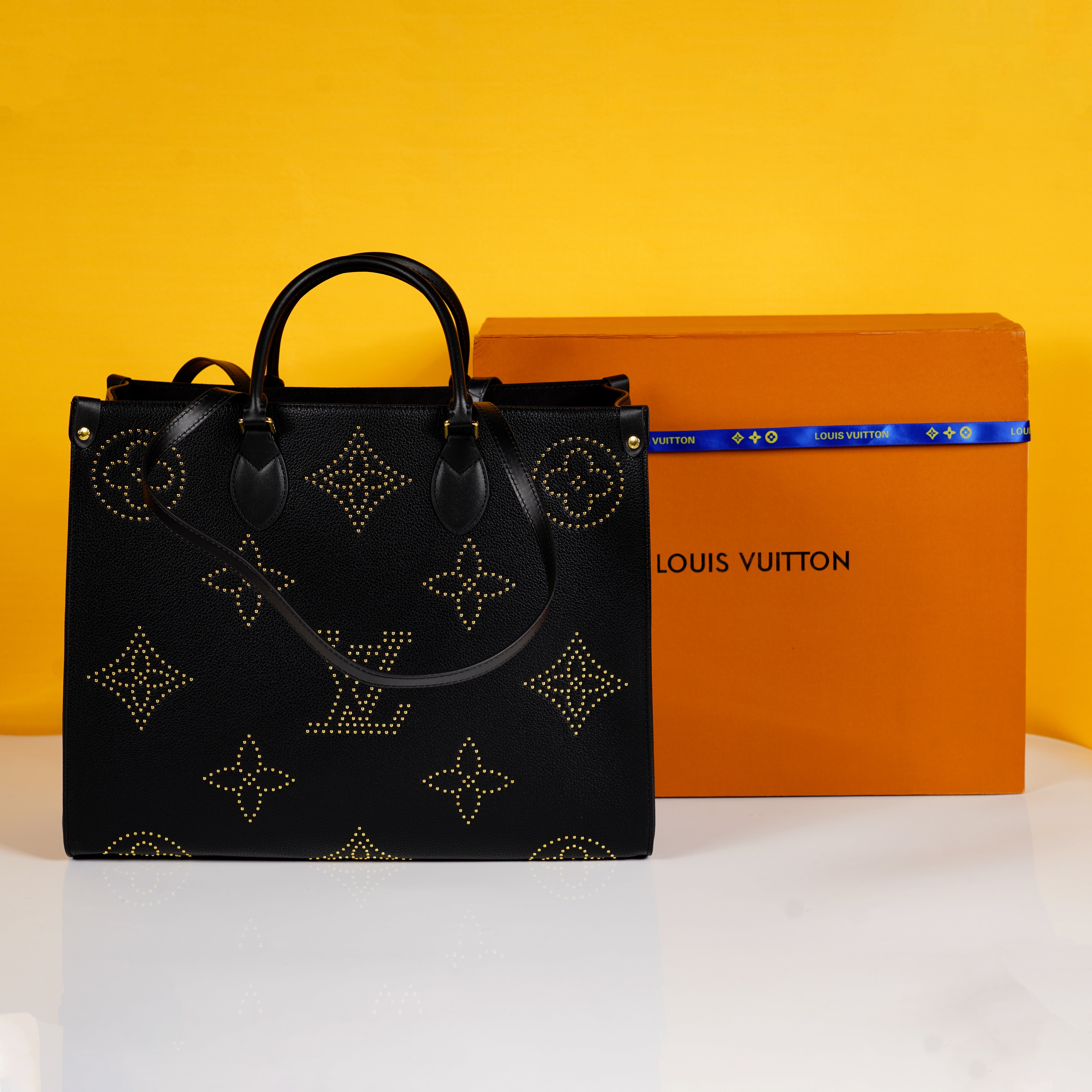 On The Go Premium Monogram Empreinte Leather Tote Bag With OG Magnetic Box & Dust Bag (Black - 649)