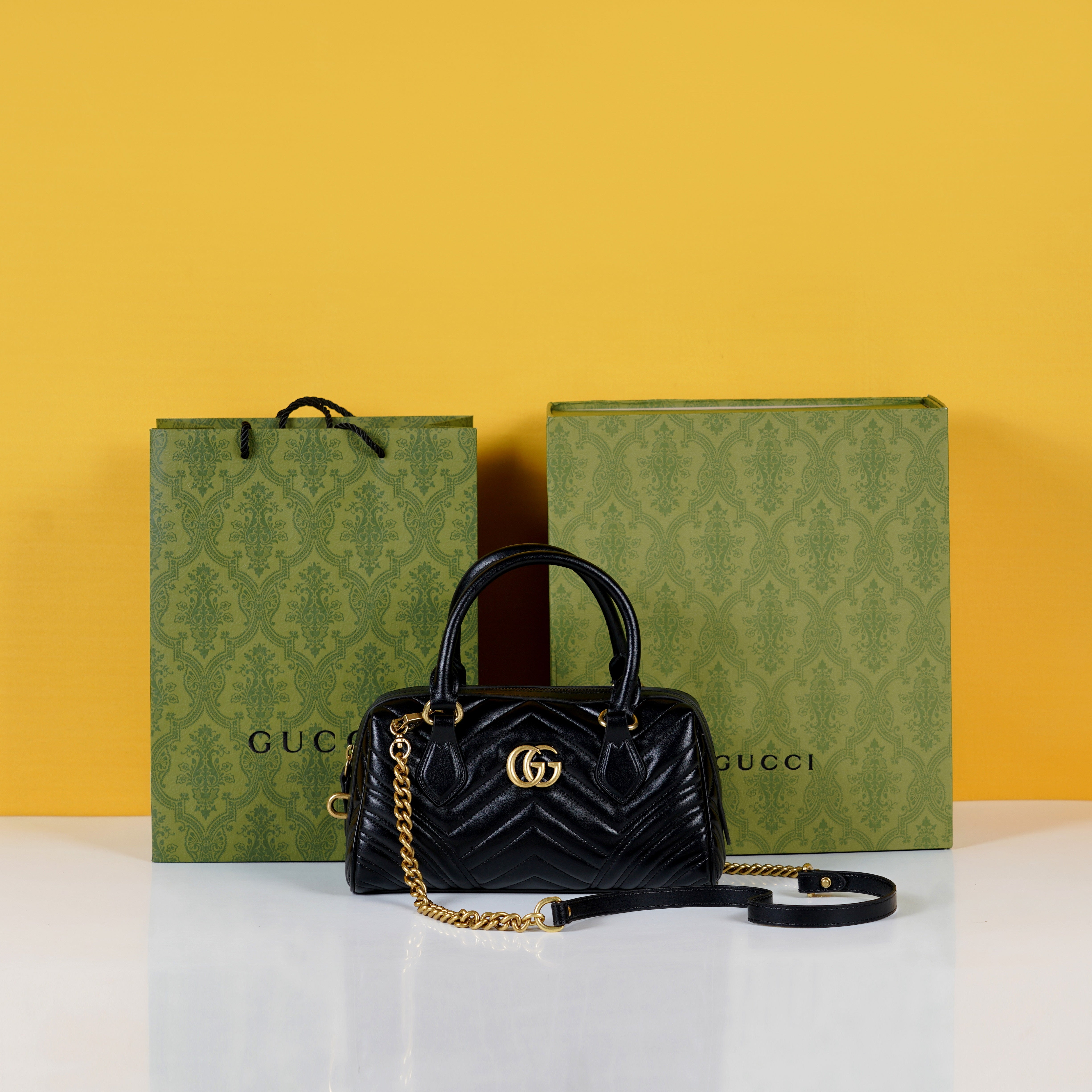 Marmont Top Handle Speedy Premium Bag With OG Box & Dust Bag & Carry Bag & Accessories (Black - 902)