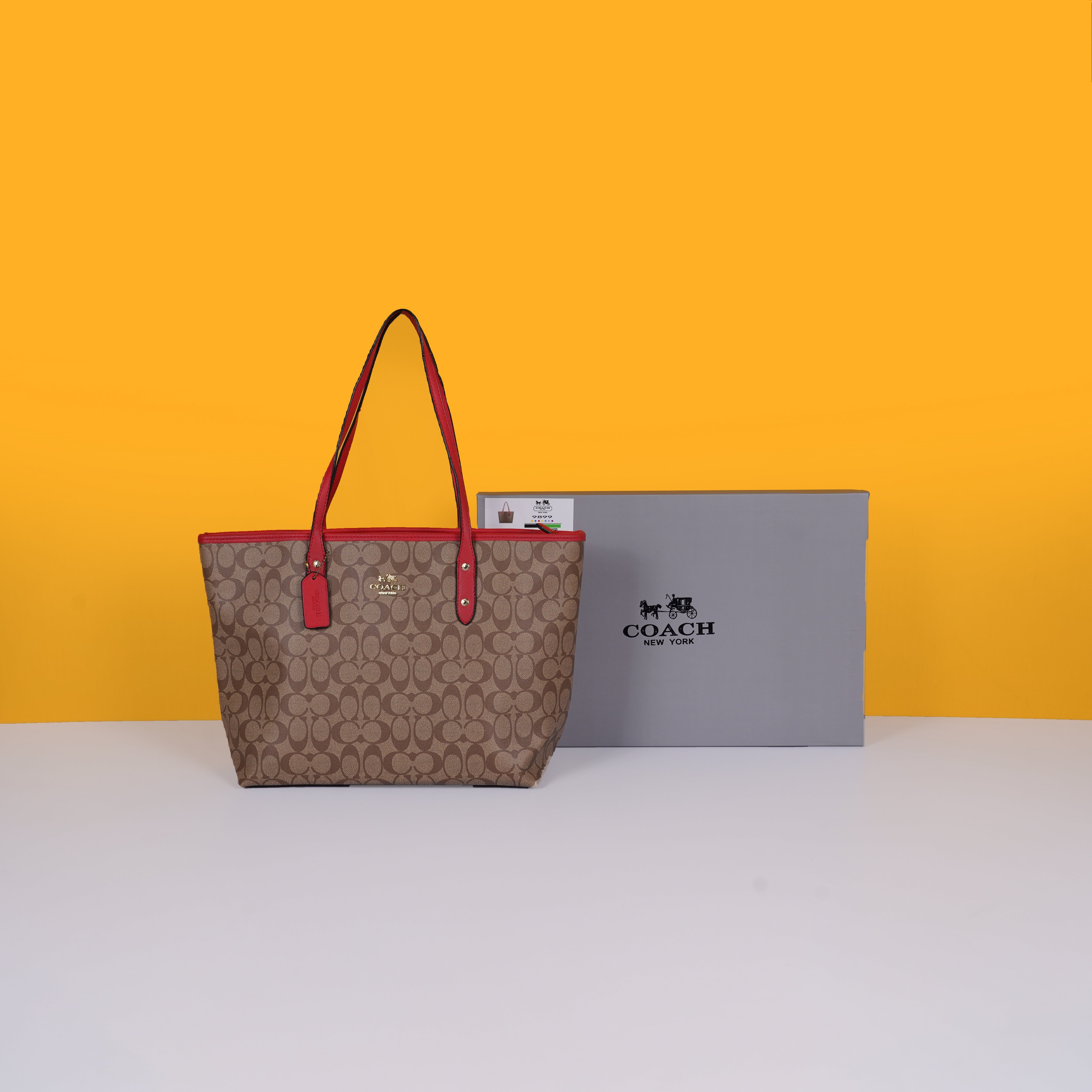 Signature City Tote Bag With OG Box & Dust Bag (Apricot Red - 810)