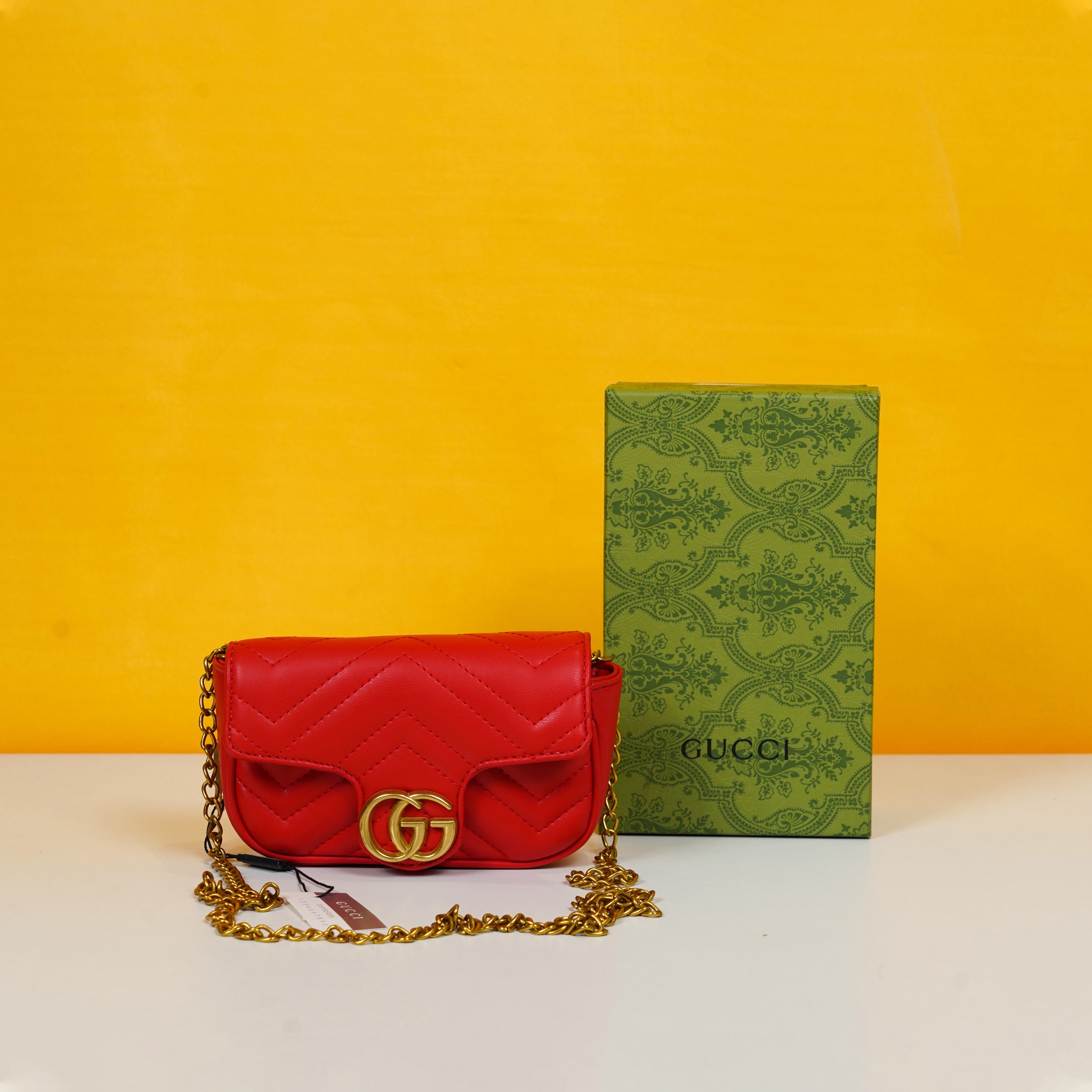 Marmont Mini Matelasse Shoulder Bag With OG Box & Dust Bag (Red - 910)