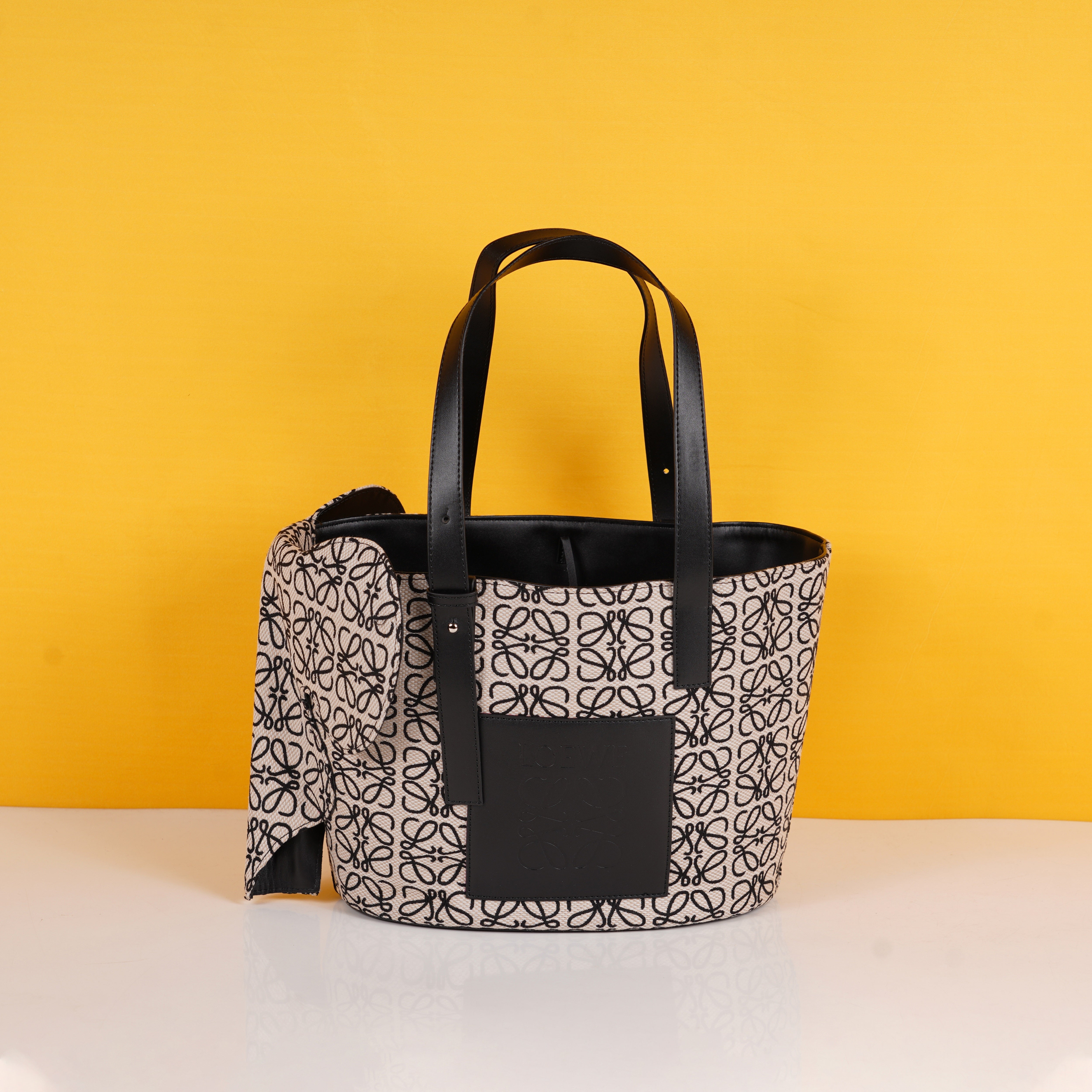 Elephant Anagram Premium Edition Basket Tote Bag With Dust Bag (Black - 700)
