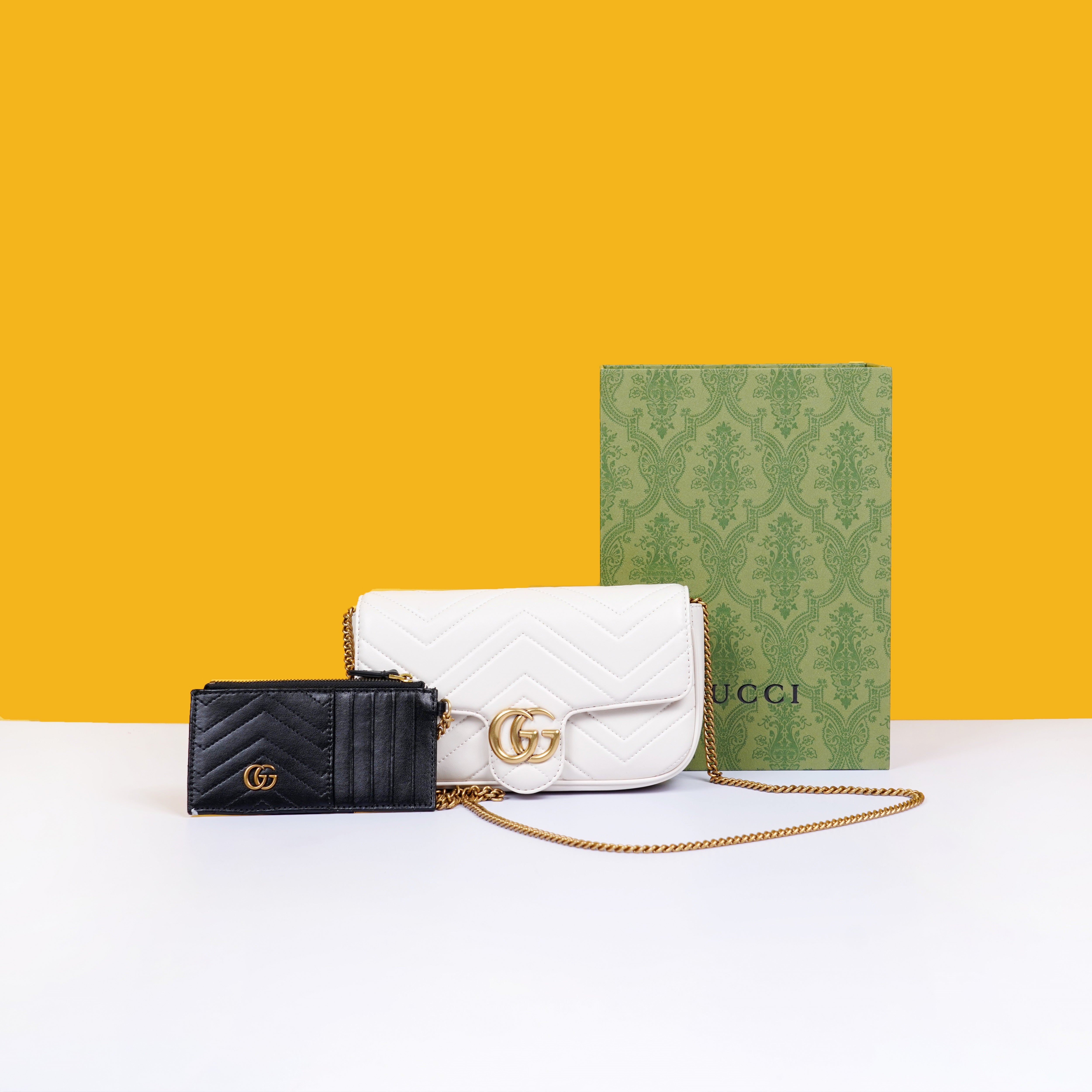 Marmont With Pouch Premium Shoulder Bag With OG Box & Premium Dust Bag & Carry Bag (White - 878)