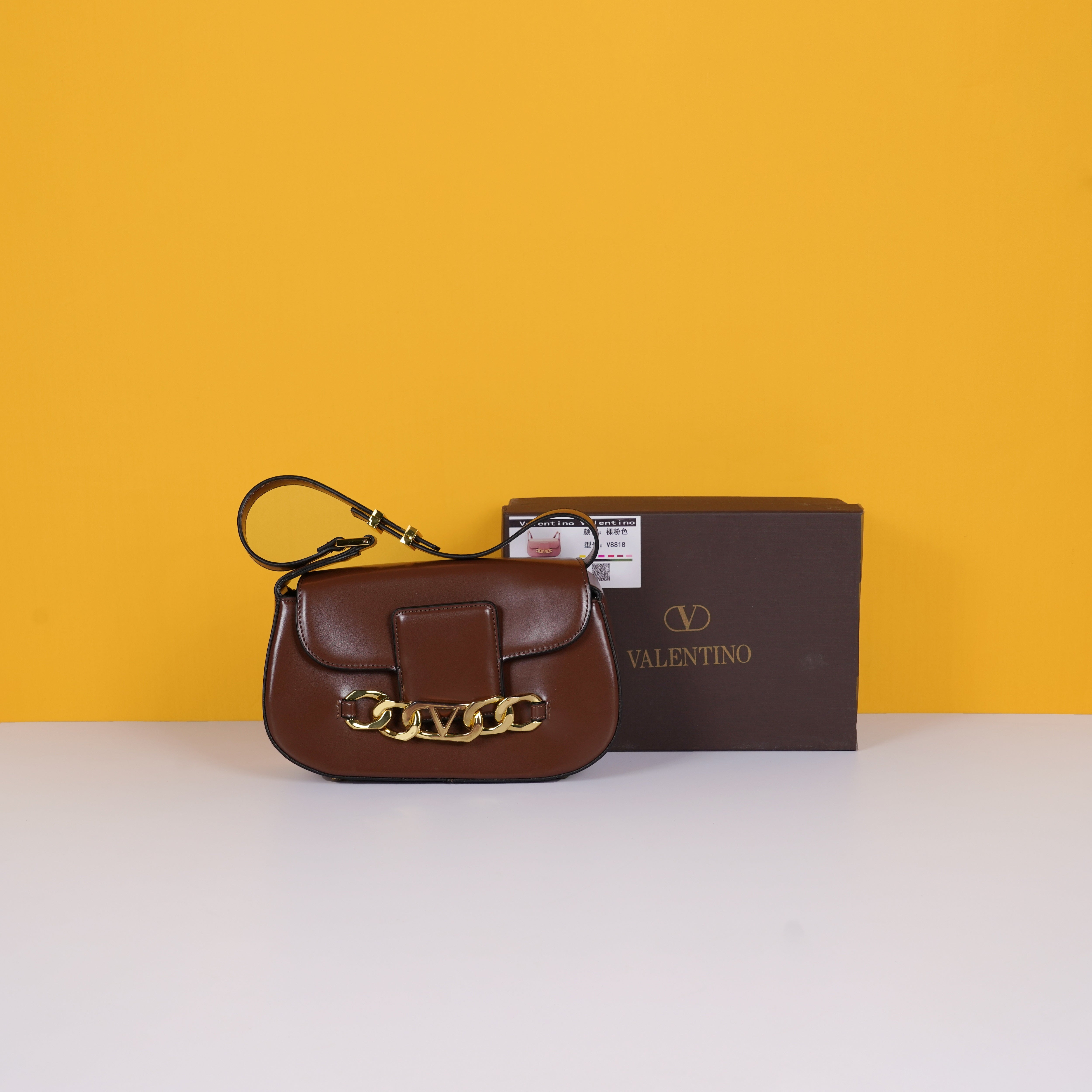 Garavani VLogo Leather Crossbody Bag With OG Box & Dust Bag (Brown - 1055)