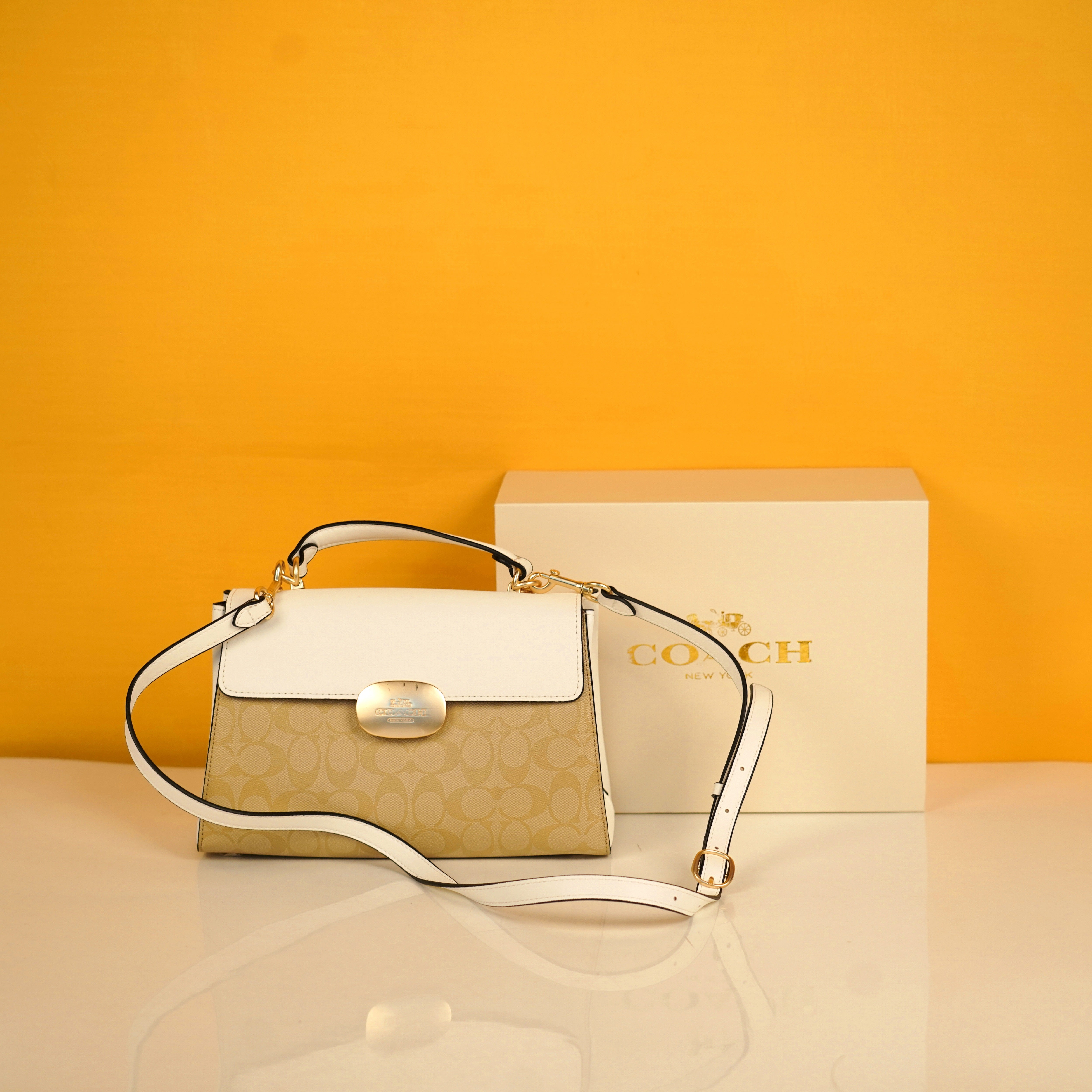 Eliza Top Handle Premium Crossbody Bag With OG Magnetic Gift Box & Dust Bag (White - 914)