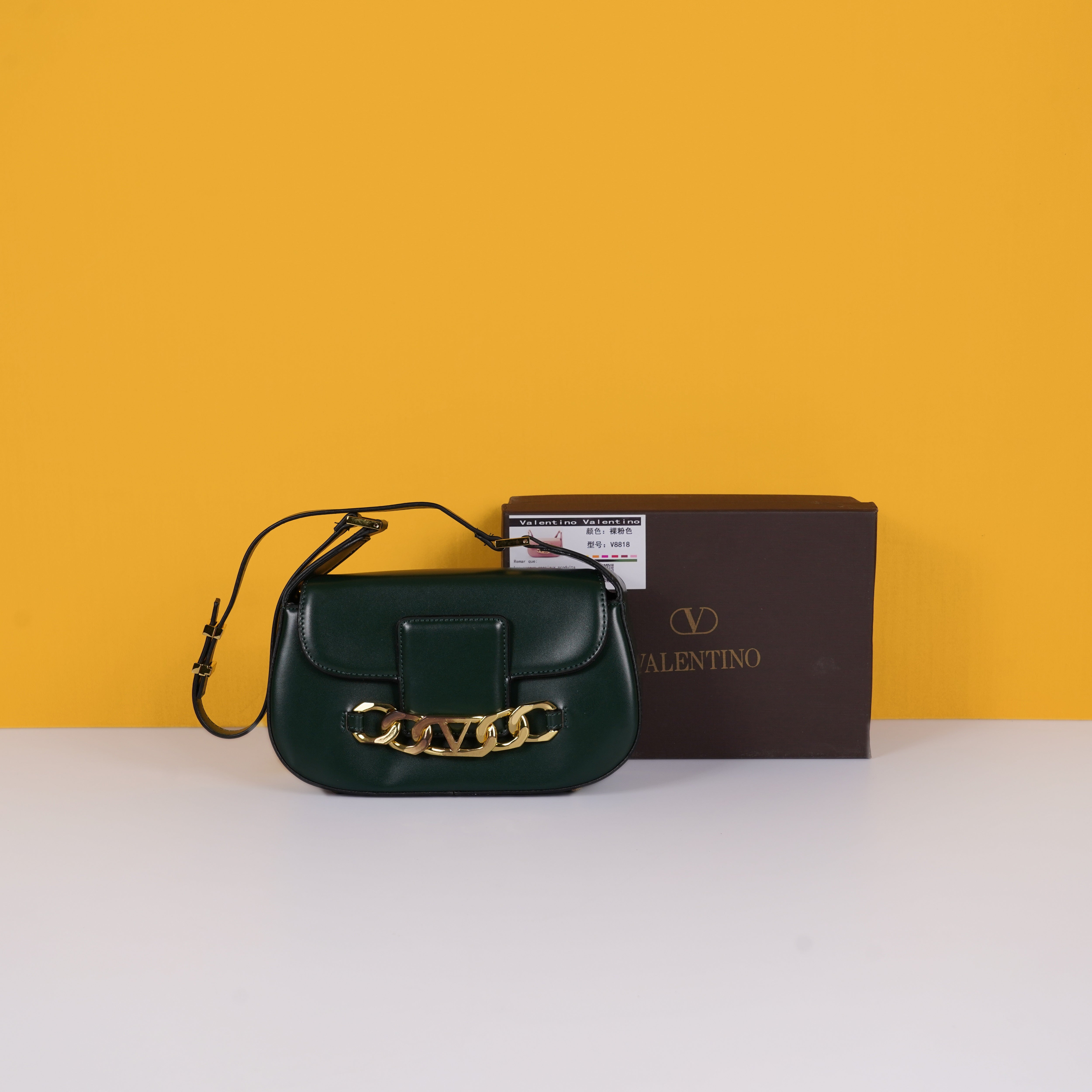 Garavani VLogo Leather Crossbody Bag With OG Box & Dust Bag (Green - 1053)