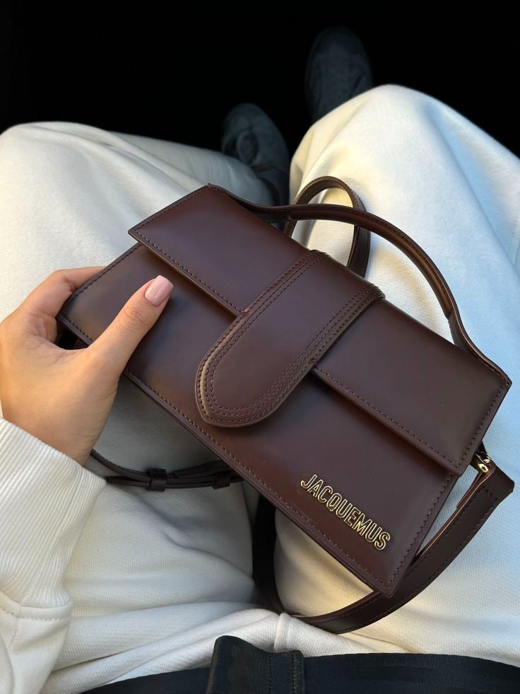 Le Bambino Long Flap Bag With OG Box Dust Bag & Sling Belt (Brown - 1174)