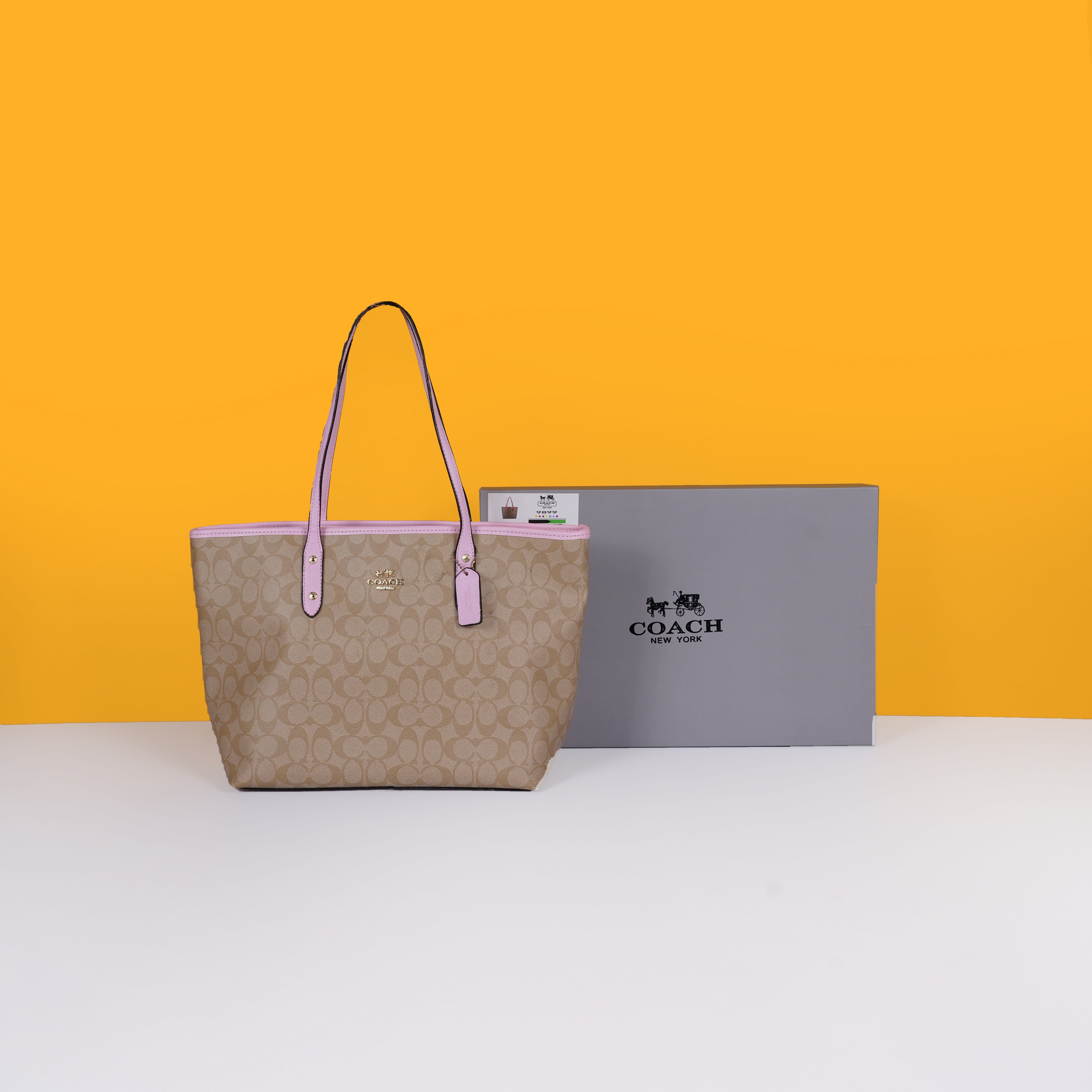 Signature City Tote Bag With OG Box & Dust Bag (Beige Pink - 1127)