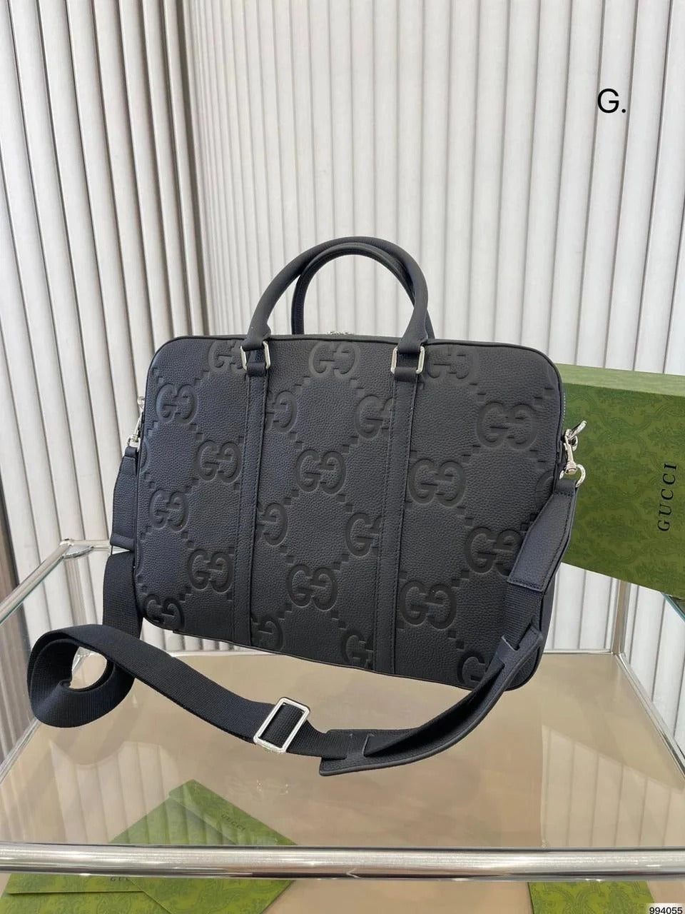 Ophidia Embossed Briefcase Laptop Bag With Dust Bag (Embossed Black - 1152)