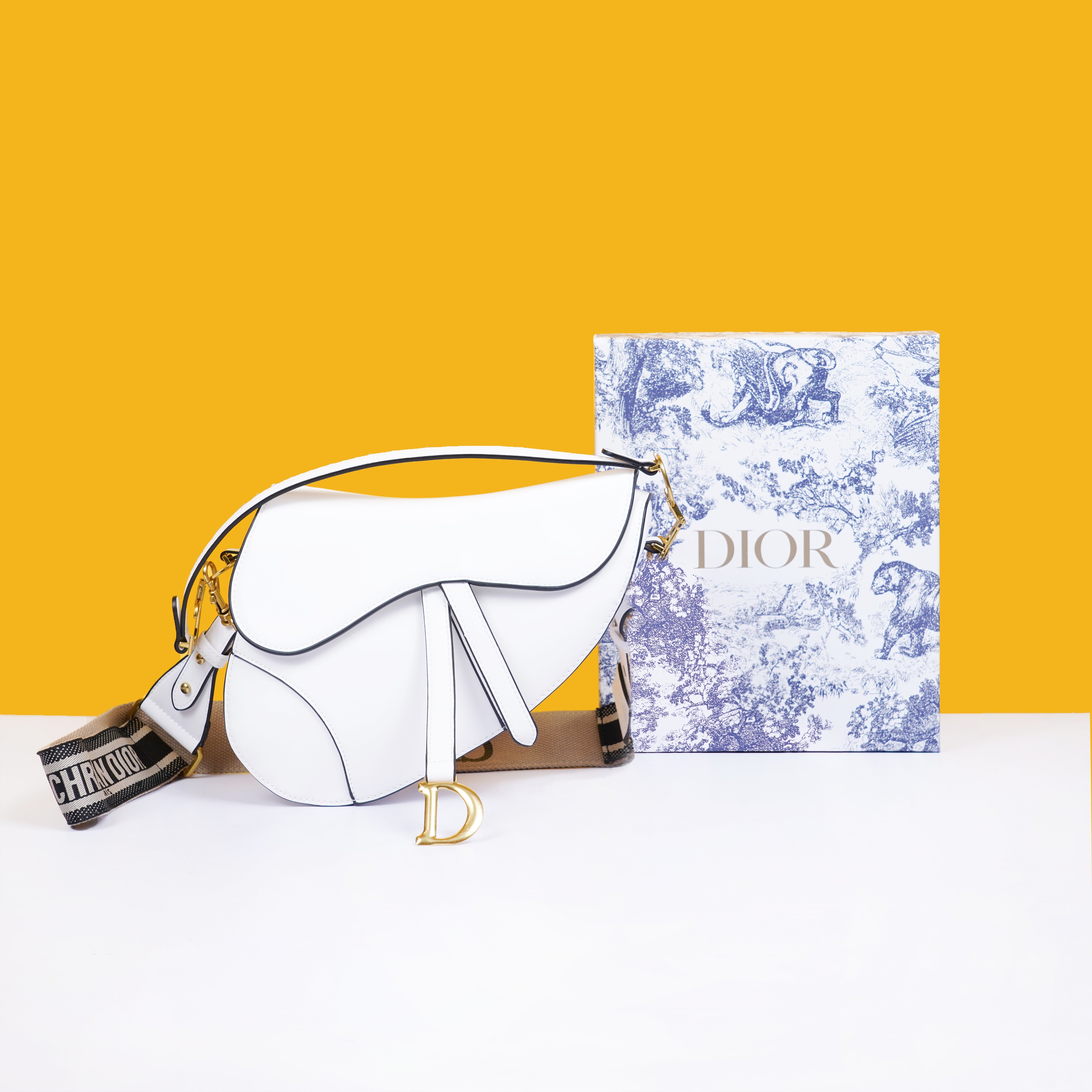 Saddle Premium Leather White With OG Box & Dust Bag (White - 1026)