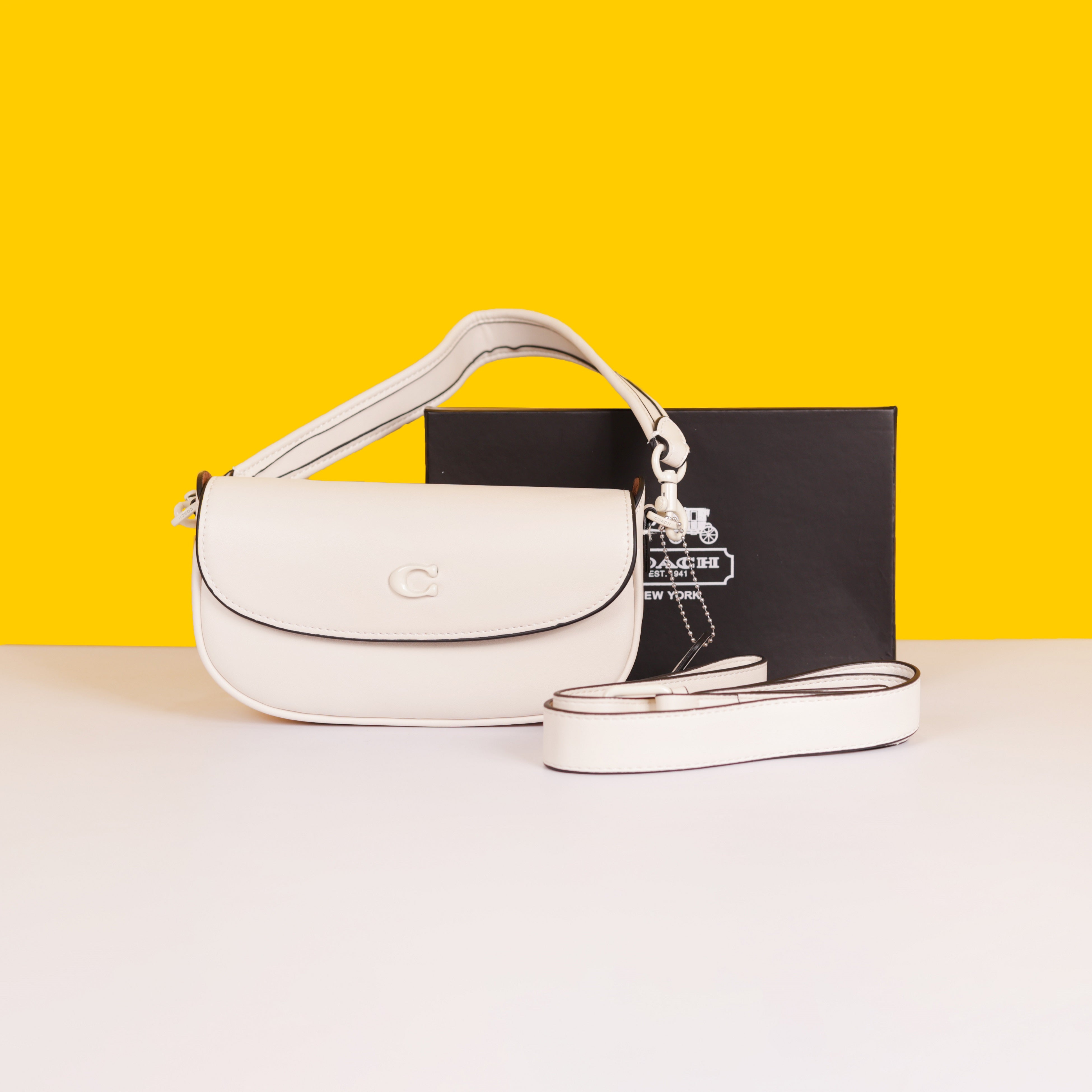 Emmy Saddle Premium Crossbody Shoulder Bag With OG Double Box & Dust Bag (White - 1005)