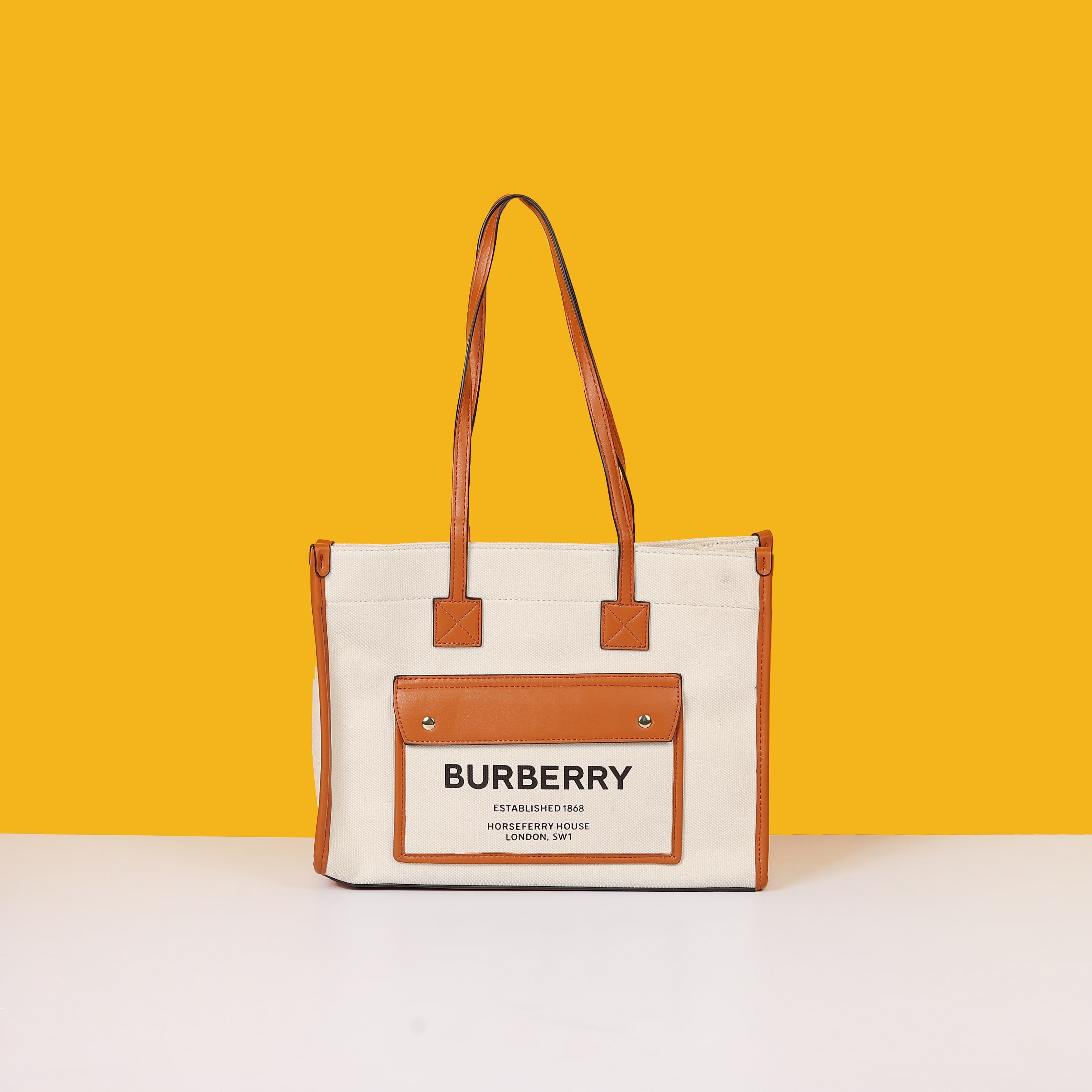 Horseferry London Tote Bag With Dust Bag (White Brown - 986)