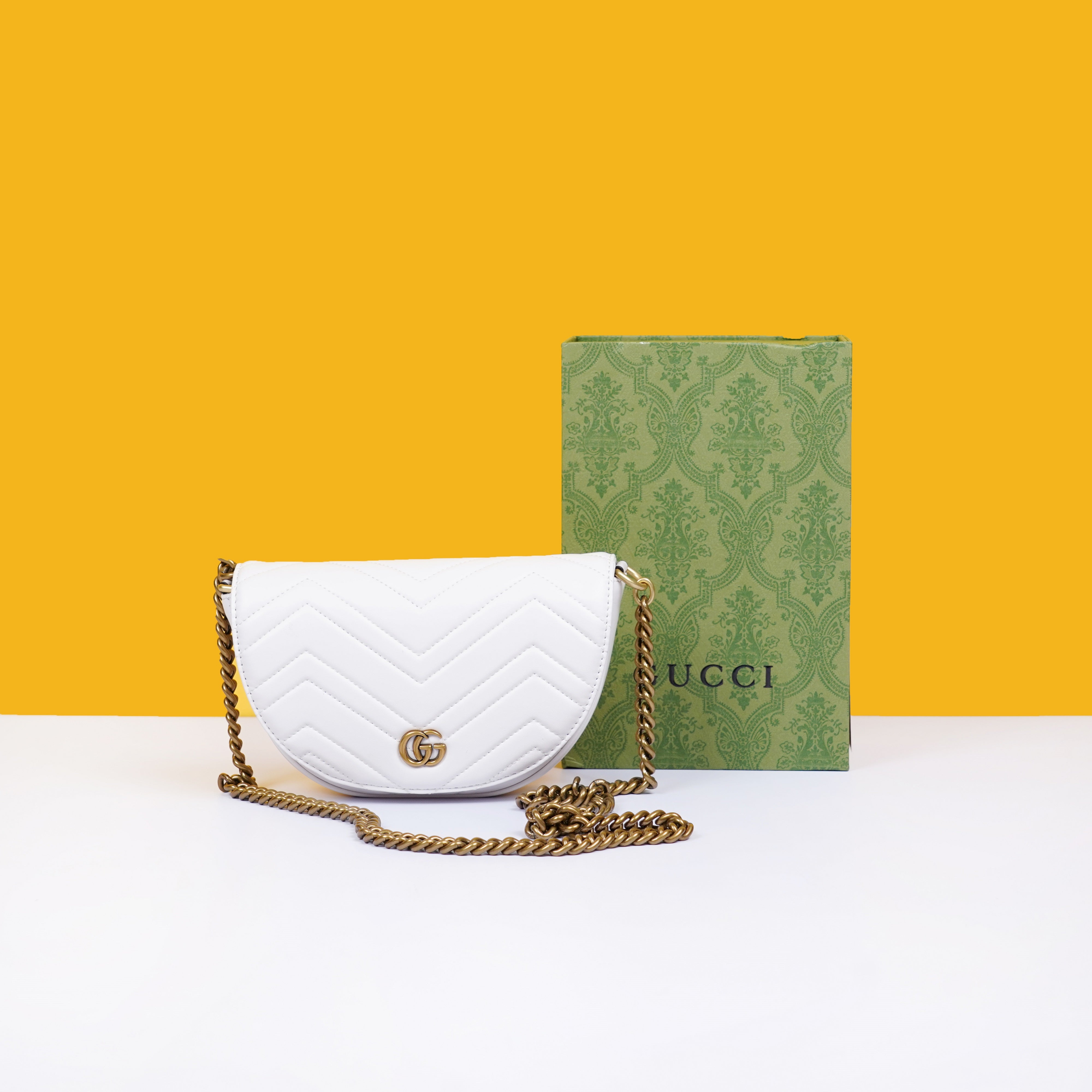 Marmont Moon Premium Shoulder Bag With OG Box & Premium Dust Bag & Carry Bag (White - 905)