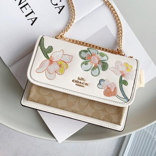 Klare Floral Signature Crossbody Bag With OG Box & Dust Bag (Floral White - 381)