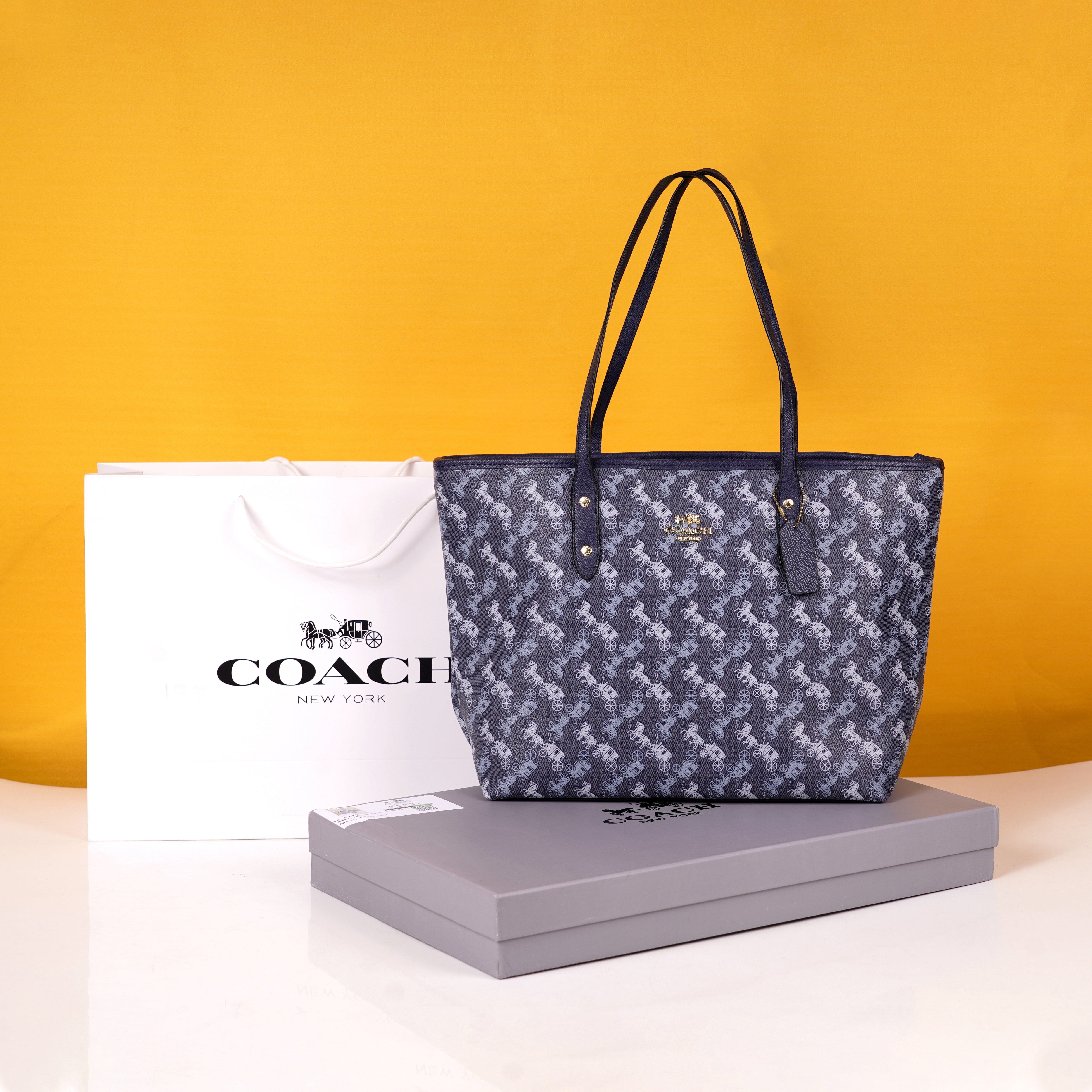 Signature City Tote Bag With OG Box & Dust Bag (Printed Blue - 845)