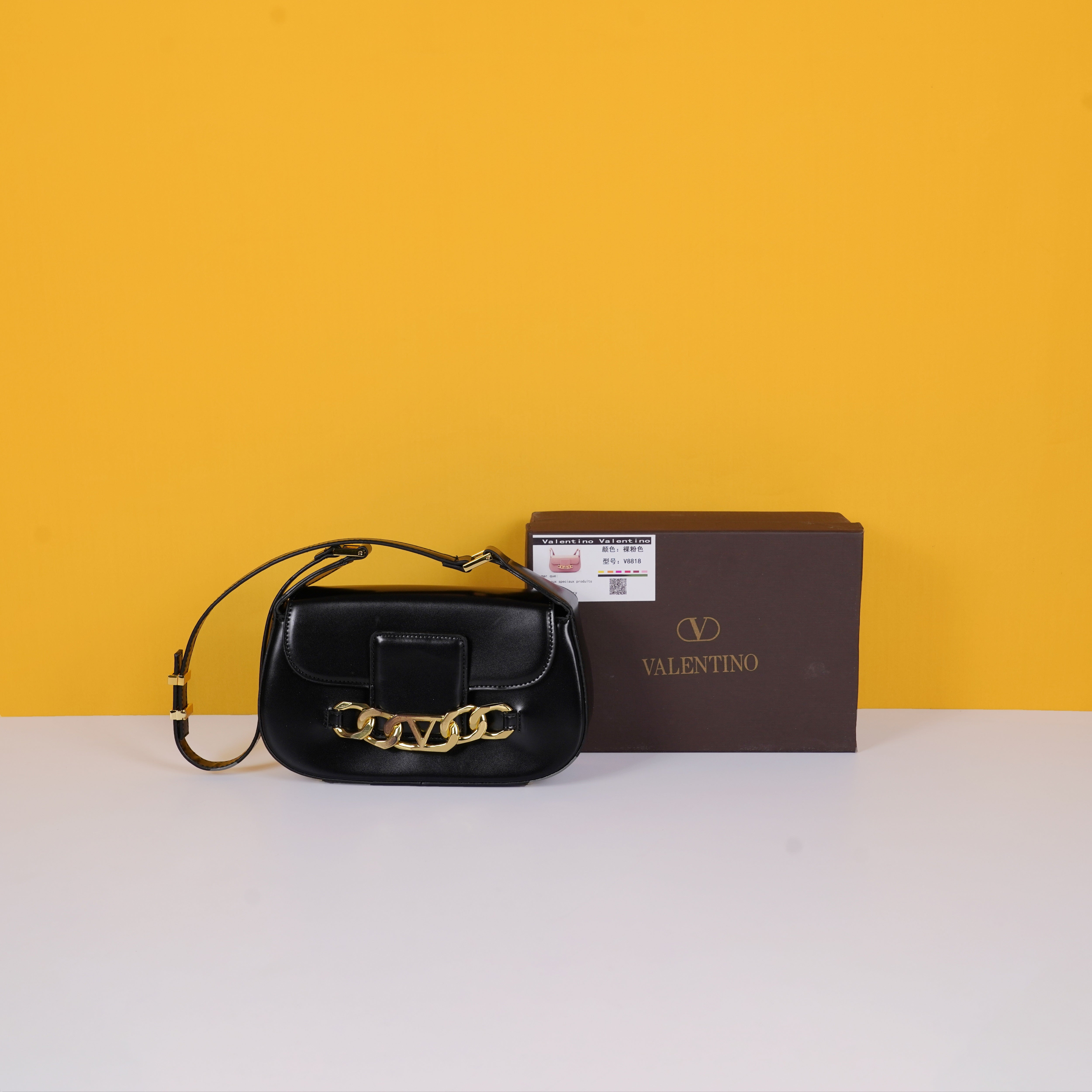 Garavani VLogo Leather Crossbody Bag With OG Box & Dust Bag (Black - 1051)