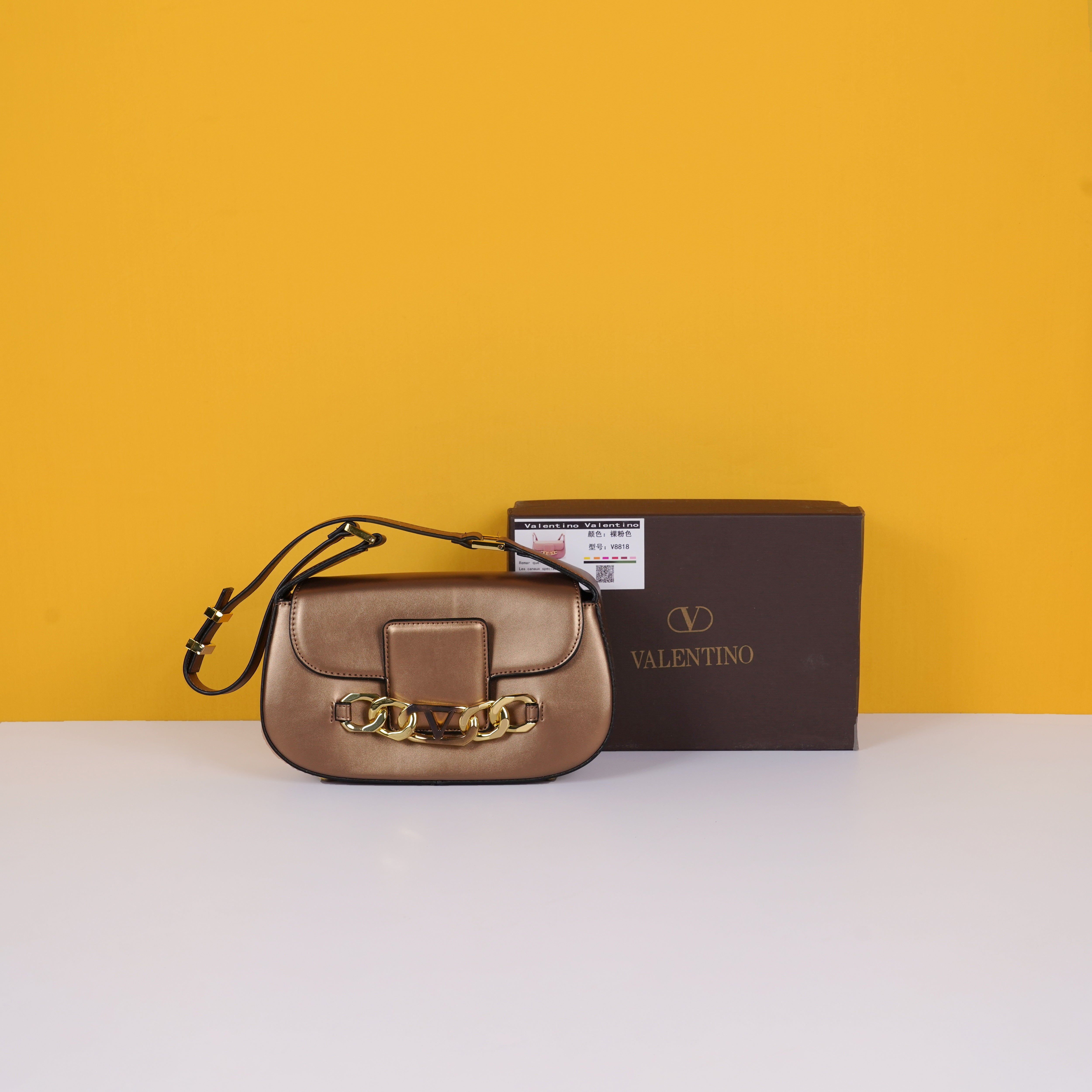 Garavani VLogo Leather Crossbody Bag With OG Box & Dust Bag (Gold - 1054)