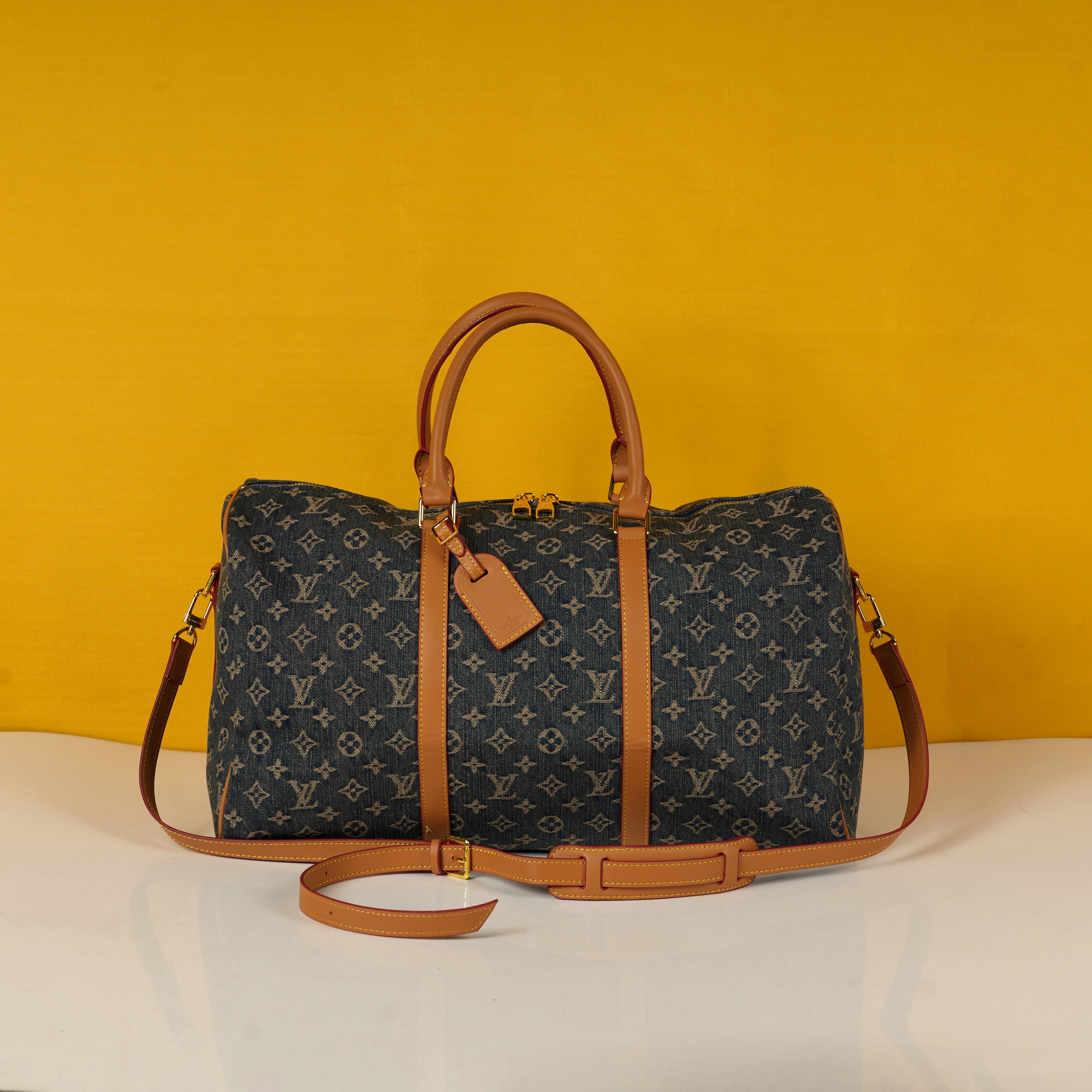 Keepall Bandoulire NBA Edition Premium Monogram Unisex Duffle Bag With Dust Bag & Accessories (Denim Brown - 684)