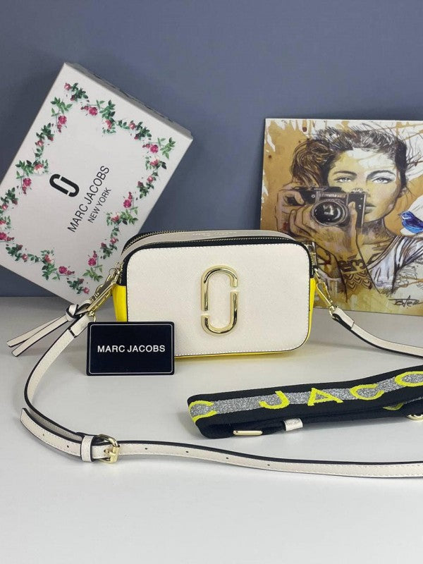 MJ Snapshot Crossbody Bag With 2 Belts OG Box & Dust Bag (White Yellow - 152)