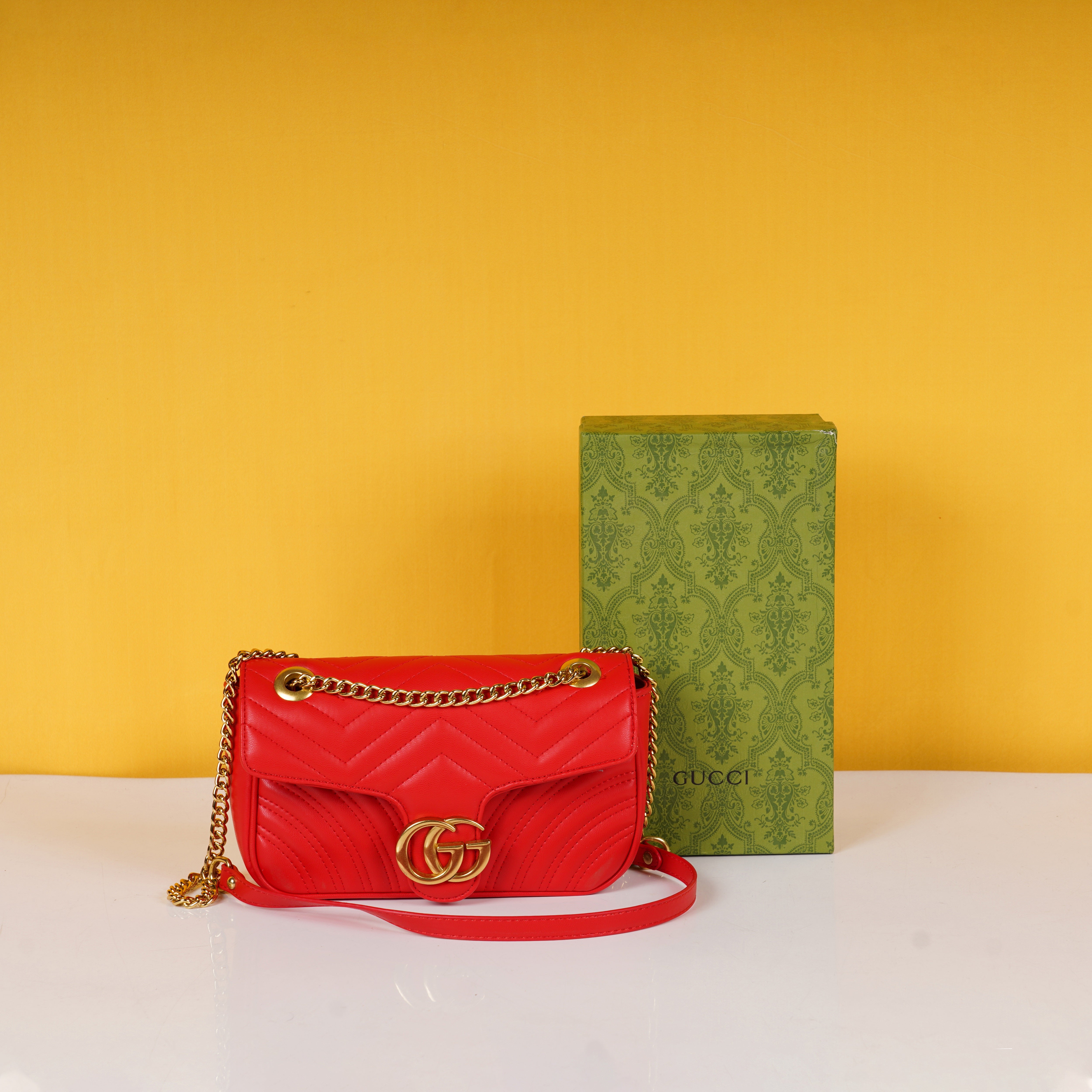 Marmont Premium Shoulder Bag With OG Box & Dust Bag (Red - 529)