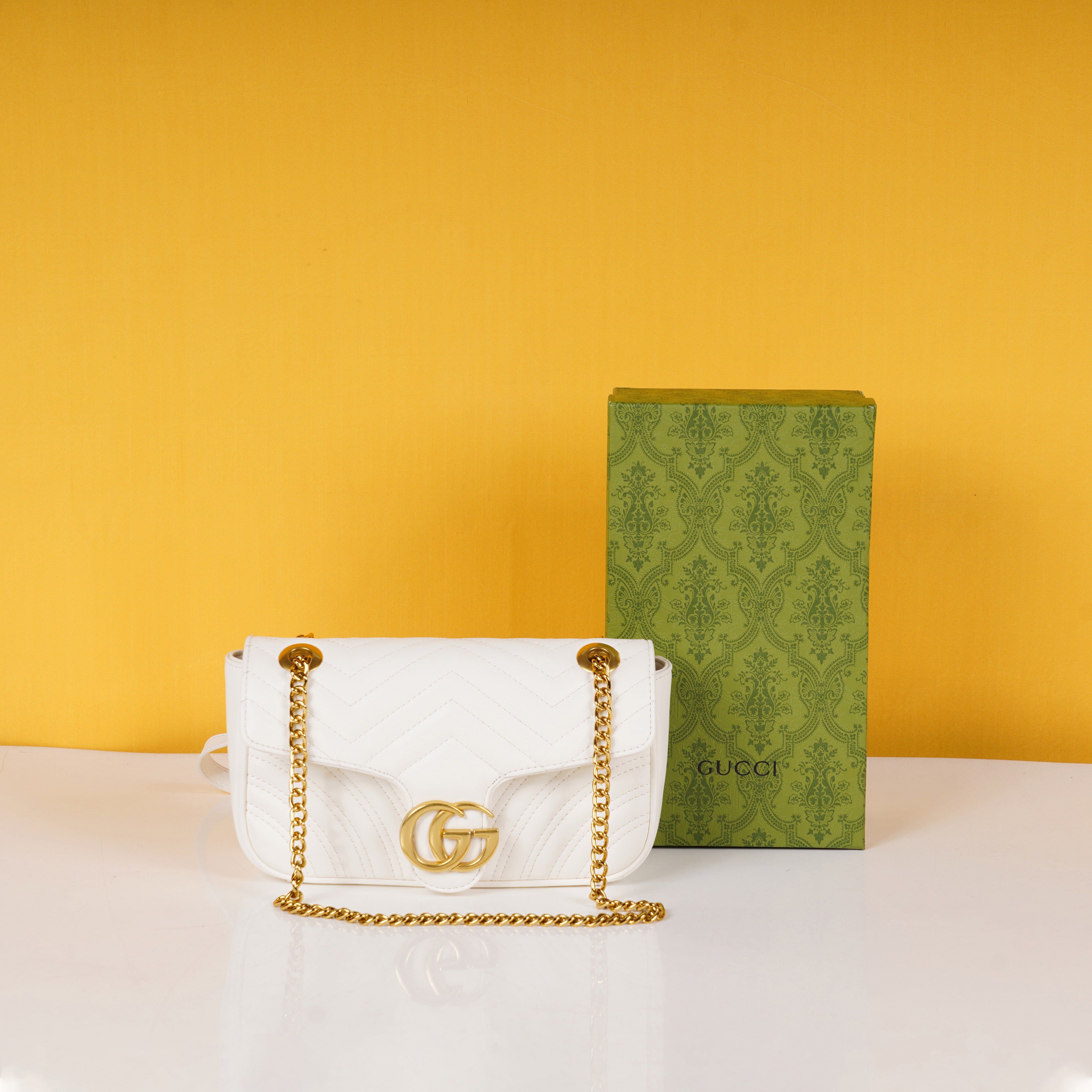 Marmont Premium Shoulder Bag With OG Box & Dust Bag (White - 729)