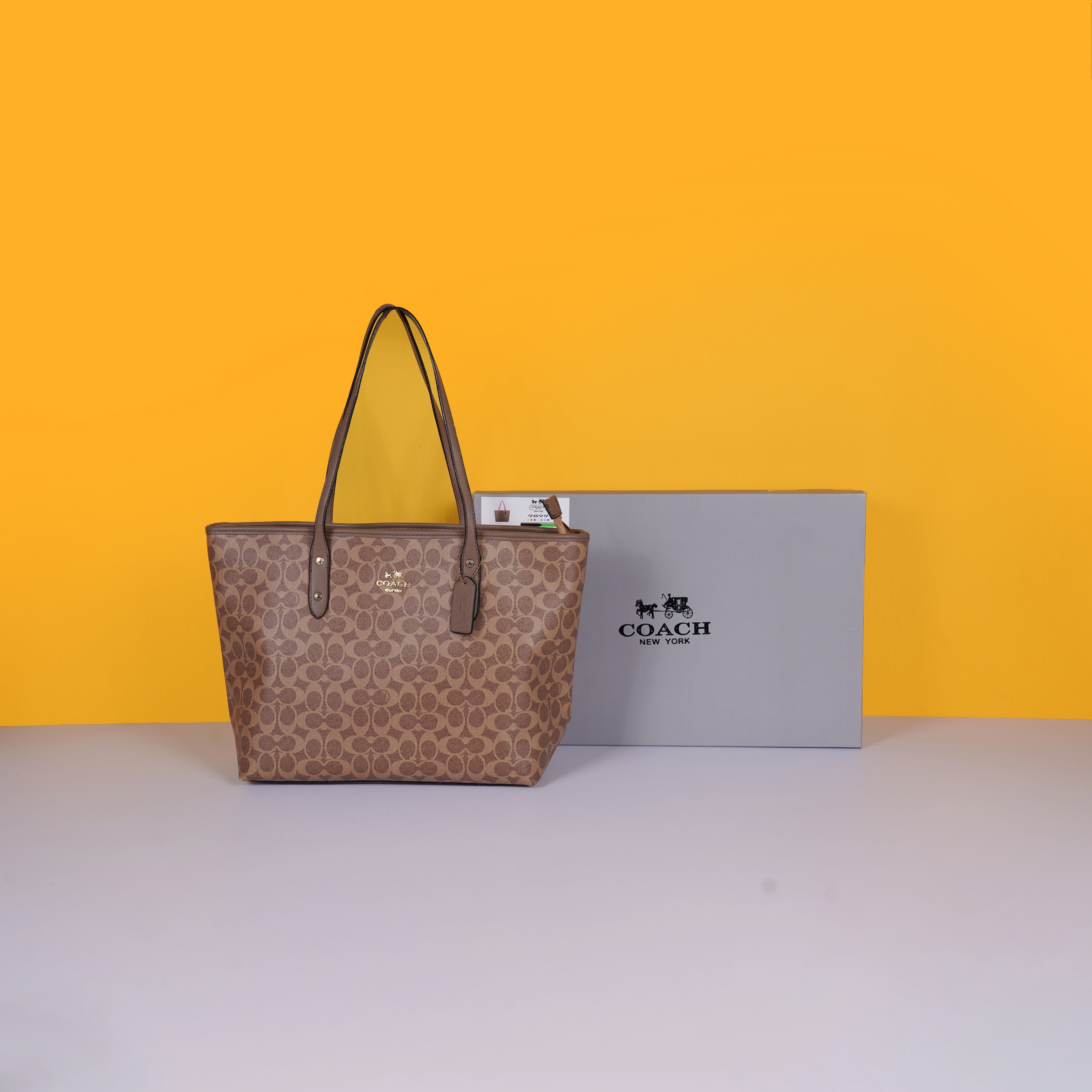 Signature City Tote Bag With OG Box & Dust Bag (Brown - 1064)