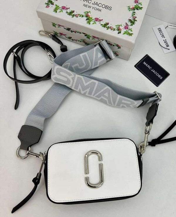 MJ Snapshot Crossbody Bag With 2 Belts OG Box & Dust Bag (White Black - 835)