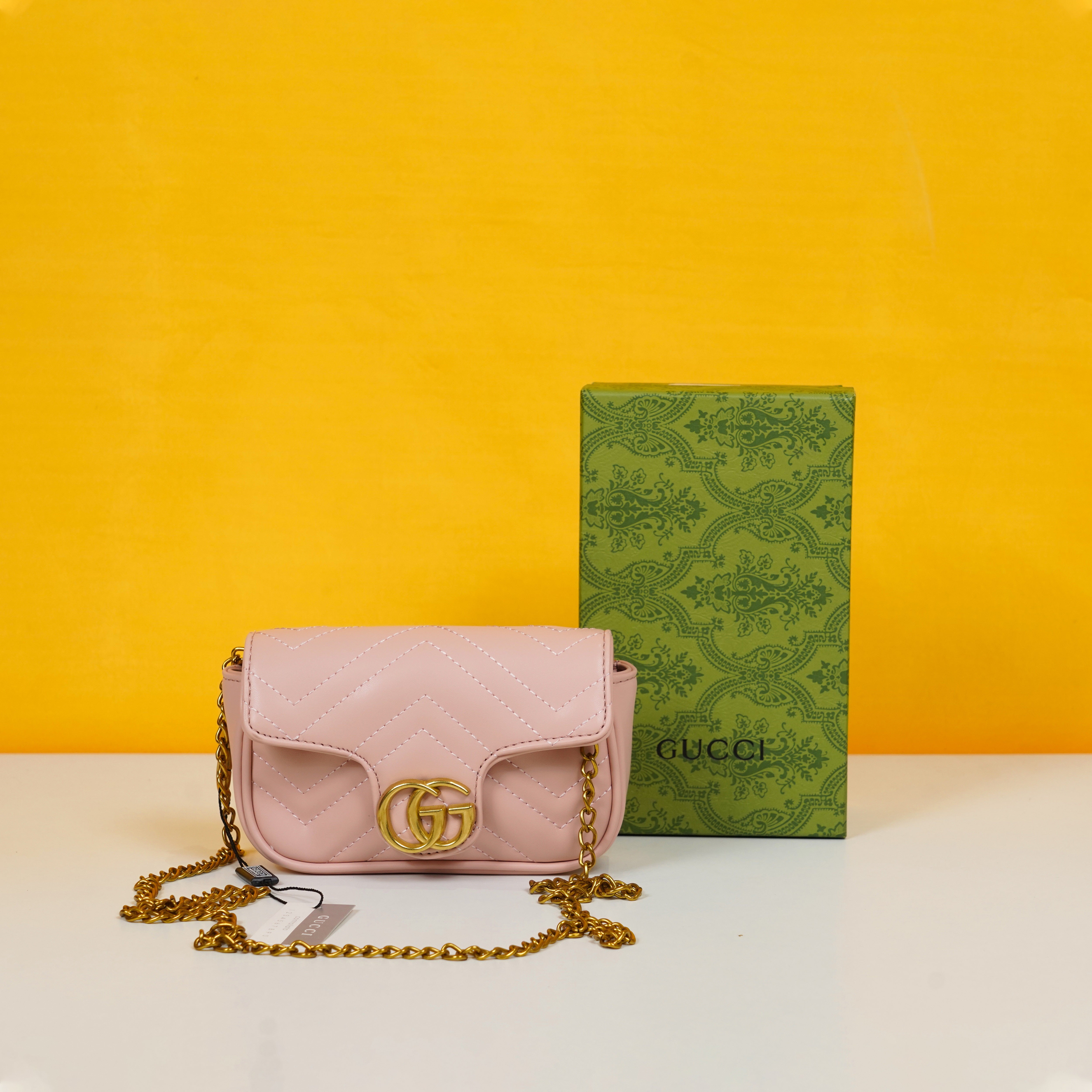 Marmont Mini Matelasse Shoulder Bag With OG Box & Dust Bag (Pink - 908)