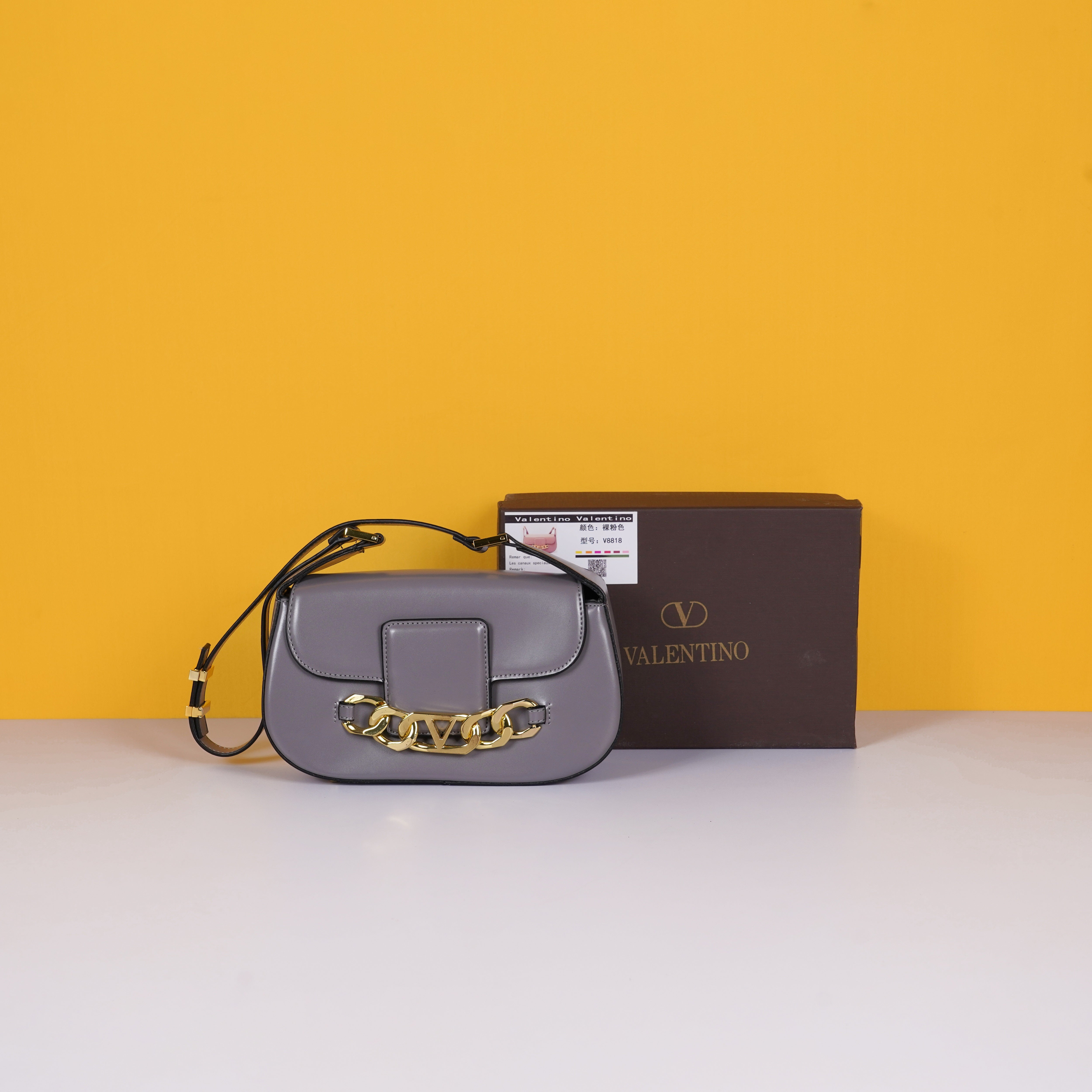 Garavani VLogo Leather Crossbody Bag With OG Box & Dust Bag (Grey - 1056)