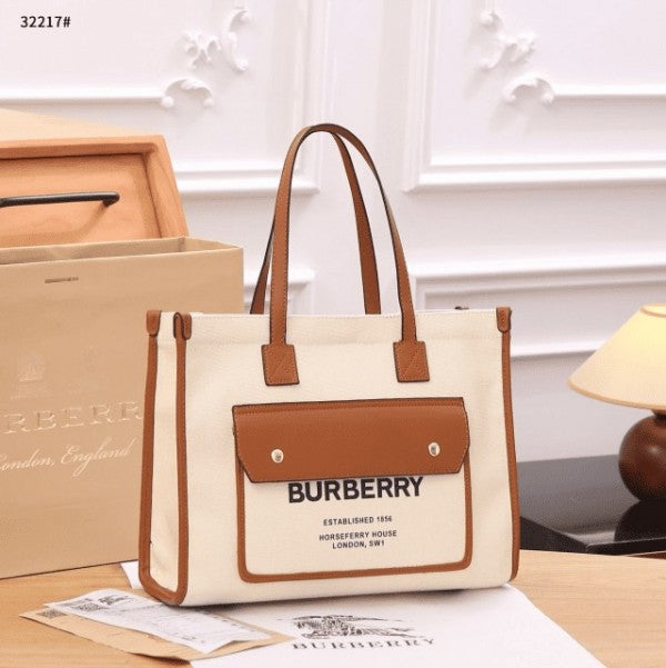 Horseferry London Tote Bag With Dust Bag (White Brown - 986)