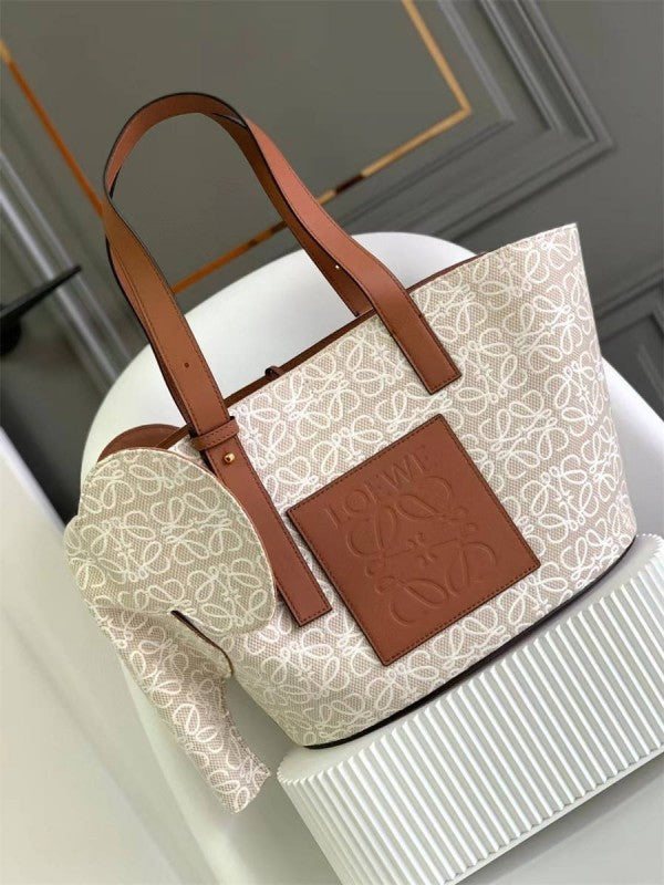 Elephant Anagram Premium Edition Basket Tote Bag With Dust Bag (White - 701)