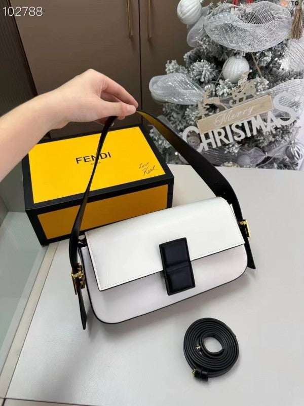 Baguette Twist Premium Shoulder Crossbody Bag With OG Box & Dust Bag & 2 Belts (White - 928)