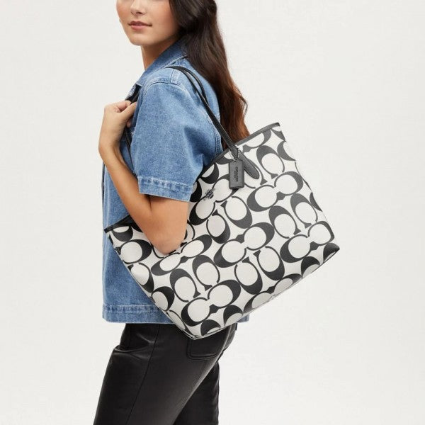 Signature City Limited Edition Premium Tote Bag With OG Magnetic Box & Dust Bag (Black White - 874)