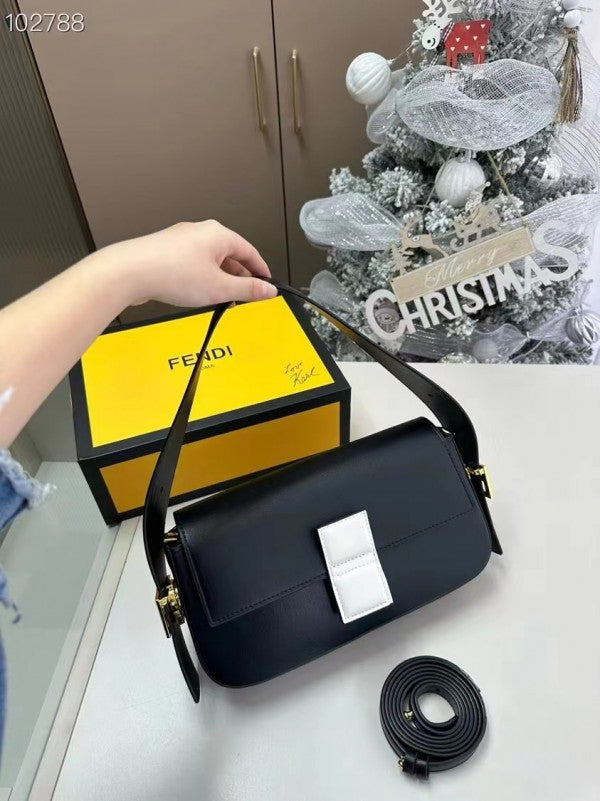 Baguette Twist Premium Shoulder Crossbody Bag With OG Box & Dust Bag & 2 Belts (Black - 927)