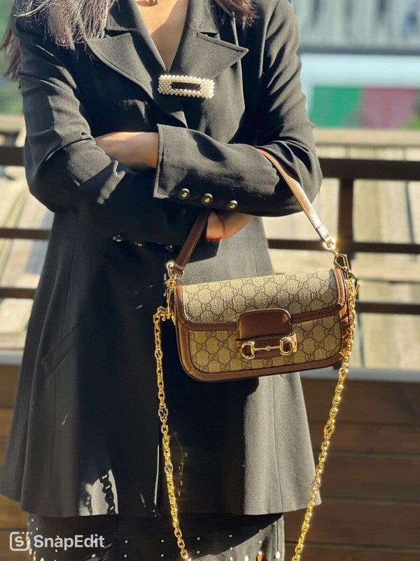 Horsebit 1955 Monogram Crossbody Shoulder Bag With OG Box & Dust Bag (Brown - 987)