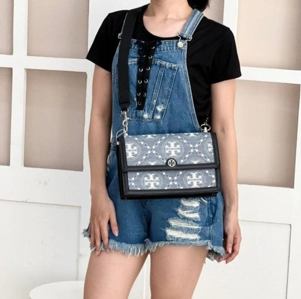 T Monogram Shoulder Bag With Adjustable Strap With OG Box & Dust Bag (Black - 616)