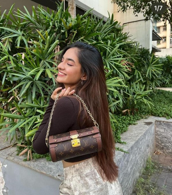 Papillon Trunk Monogram Bag With OG Box Dust Bag & Extra Shoulder Strap (Brown - 790)