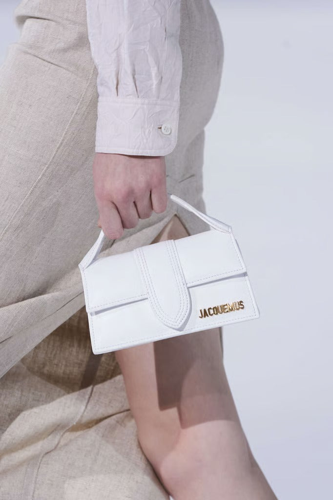 Le Bambino Long Flap Bag With OG Box Dust Bag & Sling Belt (White - 1171)