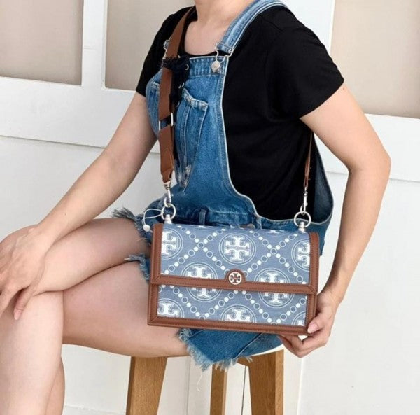 T Monogram Shoulder Bag With Adjustable Strap With OG Box & Dust Bag (Brown - 617)