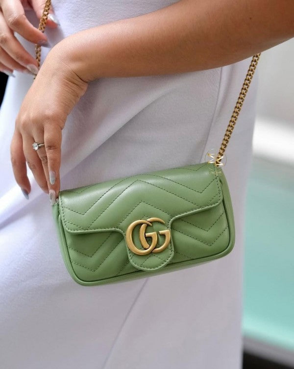 Marmont Mini Matelasse Shoulder Bag With OG Box & Dust Bag (Green - 909)