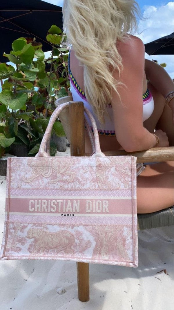 Book Tote Pink With OG Box & Dust Bag & Scarf (Pink Tiger - 574)