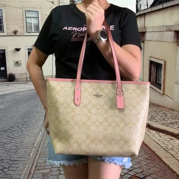 Signature City Tote Bag With OG Box & Dust Bag (Beige Pink - 1127)