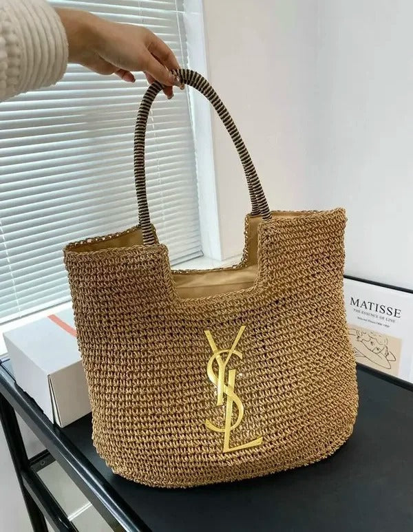 ICare Raffia Jute Tote Bag With OG Box & Dust Bag (Brown - 991)