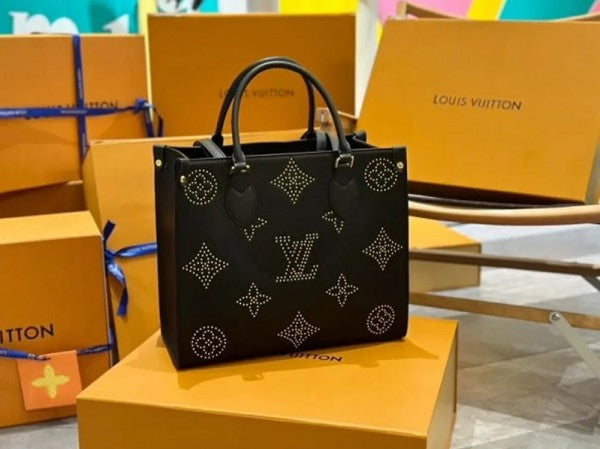On The Go Premium Monogram Empreinte Leather Tote Bag With OG Magnetic Box & Dust Bag (Black - 649)