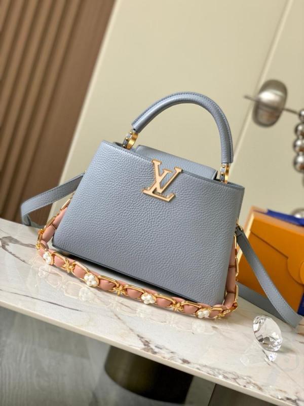 Capucines Premium Quality Leather Bag With OG Box & Dust Bag & Extra Shoulder Strap (Grey - 998)