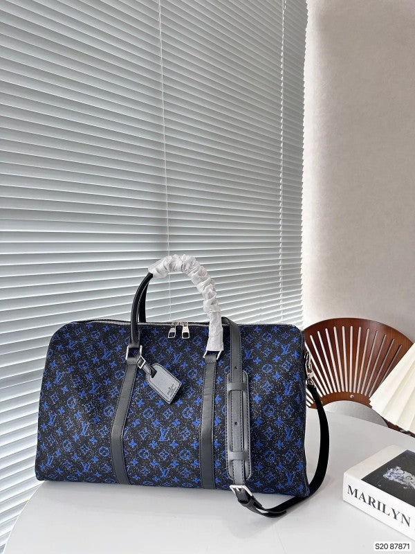 Keepall Bandoulire NBA Edition Premium Monogram Unisex Duffle Bag With Dust Bag & Accessories (Black Blue - 681)