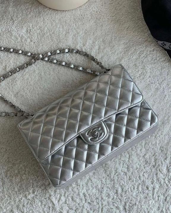Classic Jumbo Flap Shoulder Bag With OG Box & Dust Bag (Silver - 795)