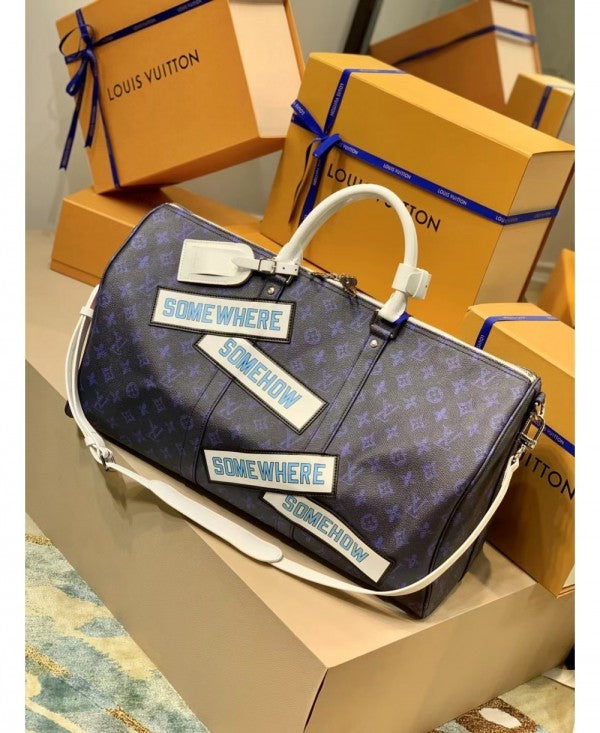 Keepall Bandoulire Somewhere Somehow Premium Monogram Unisex Duffle Bag With Dust Bag & Accessories (Orchid - 682)