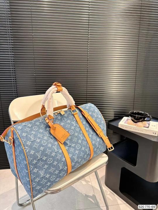 Keepall Bandoulire NBA Edition Premium Monogram Unisex Duffle Bag With Dust Bag & Accessories (Denim Brown - 684)